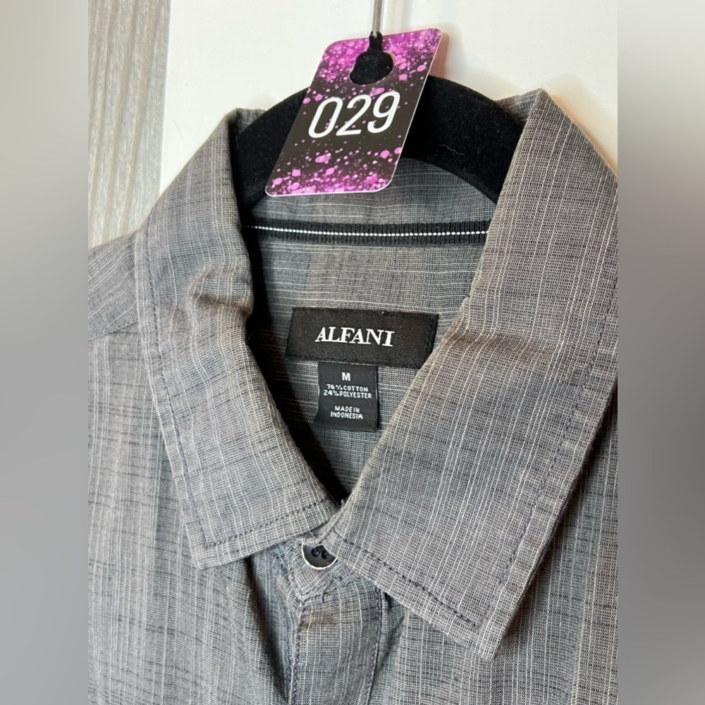 029. Alfani Mens Charcoal Casual Button Down Shirt M